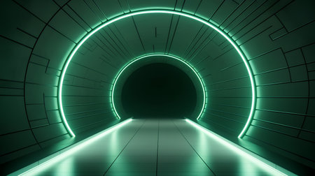 Futuristic tunnel with glowing neon lights. 3D rendering.の素材