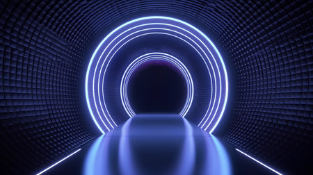 3d abstract background with neon lights. neon tunnel. 3d illustrationの素材