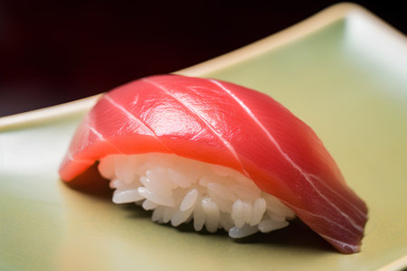Sushi on a plate in a restaurant. Shallow depth of fieldの素材