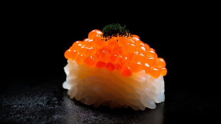 Salmon roe sushi on a black background. Sushi menu.の素材