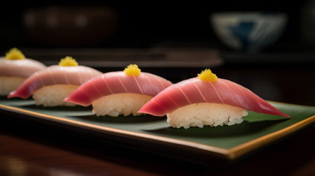 japanese food sashimi set on a green plate.の素材