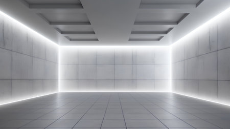 3d render of empty room with white lights on the wall.の素材