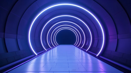 Futuristic corridor with glowing neon lights. 3d rendering.の素材