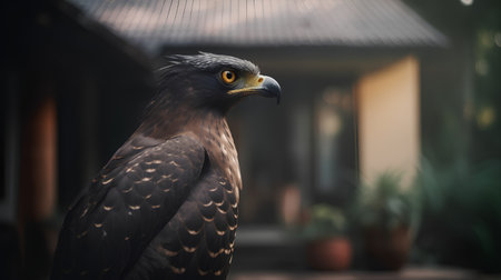 Close up of a golden eagle in a terrace of a hotelの素材