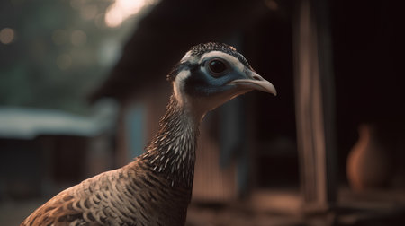 Portrait of a turkey in the farm. Selective focus.の素材