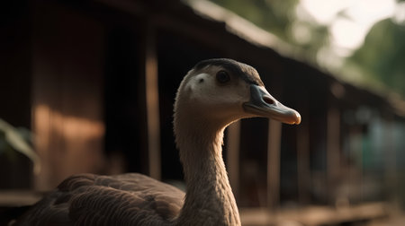 Close up of a duck on a farm. Shallow depth of field.の素材