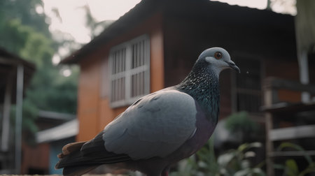 pigeon in the garden, close up of beautiful bird.の素材