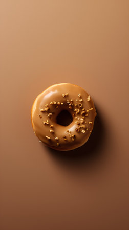 Realistic glazed donut isolated on brown background. Vector illustration.の素材