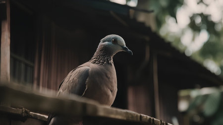 pigeon on the wooden fence in the park. vintage toneの素材