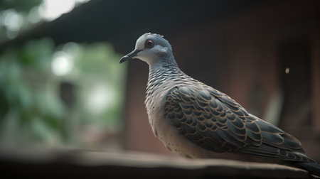 Pigeon on the balcony of the house in the morning.の素材