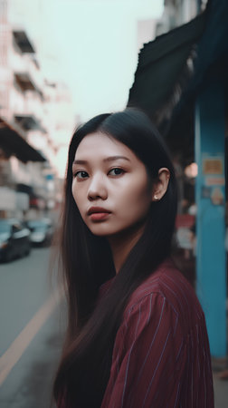 Portrait of a beautiful young asian woman in the city.の素材