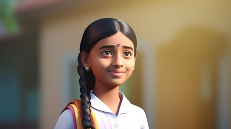 Portrait of a girl in school uniform with a smile on her faceの素材