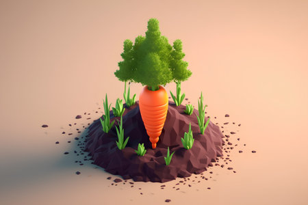Carrot growing in the ground. 3d render illustration. Nature conceptの素材