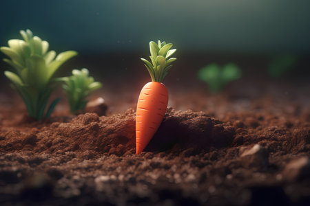 Carrot growing in the soil. Conceptual image. 3d renderingの素材