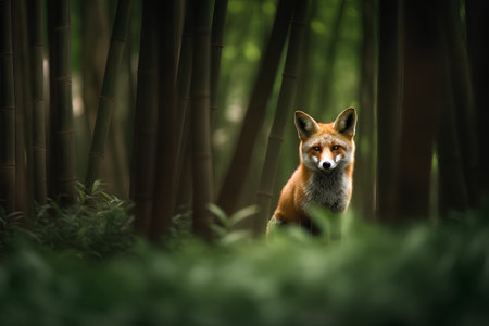 Red fox in the forest. 3d render. Digital painting.の素材