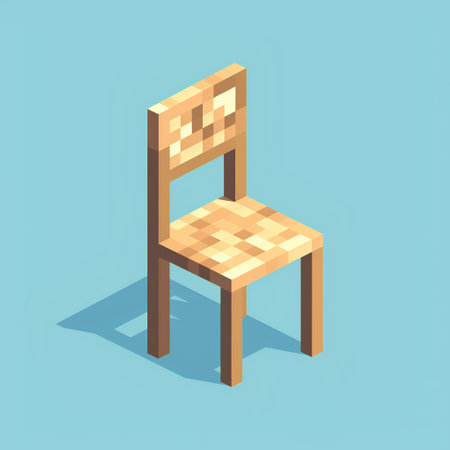 Wooden chair isolated on blue background. Vector isometric illustration.の素材