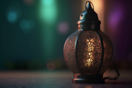 Ramadan Kareem background with Arabic lantern and bokeh lightsの素材