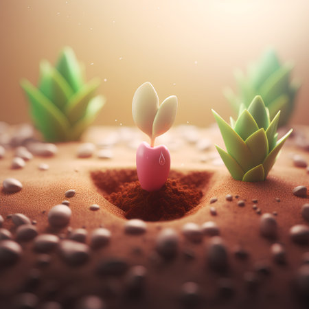 Plant growing in the sand. 3d illustration, 3d renderingの素材