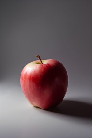 Red apple on a gray background. Healthy food concept. Copy space.の素材