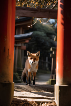 Red fox in the Japanese garden at Kiyomizu-dera templeの素材