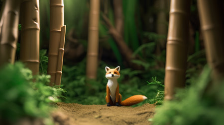 Red fox standing in the bamboo forest, 3d render and illustration.の素材