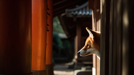 Portrait of a Japanese dog in a temple, Kyoto, Japanの素材