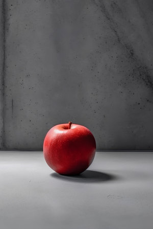 Red apple with shadow on grey concrete wall. 3D Renderingの素材