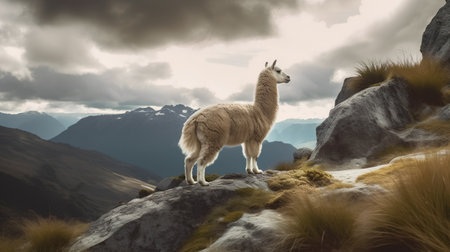 Llama in the mountains of Cordillera Blanca, Peruの素材