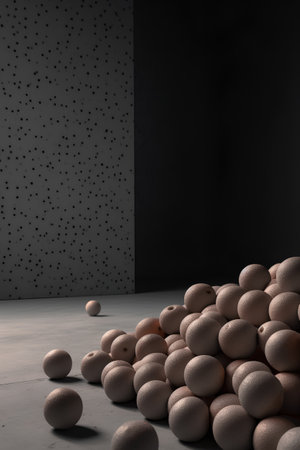 3D render of an abstract composition with a lot of eggs.の素材