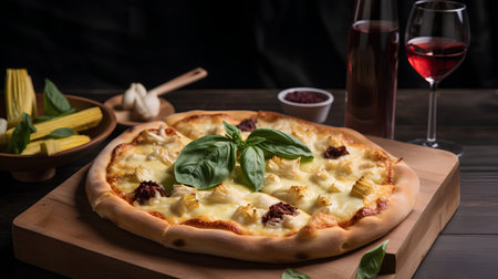 Tasty italian pizza with cheese, mozzarella and basilの素材