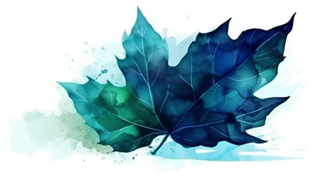 Watercolor maple leaf isolated on white background. Hand drawn illustration.の素材