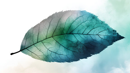 Watercolor leaf on abstract watercolor background. Hand drawn illustration.の素材