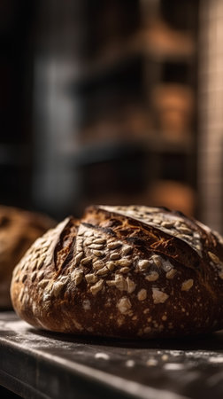 Freshly baked bread on the table. Selective focus. Shallow DOF.の素材