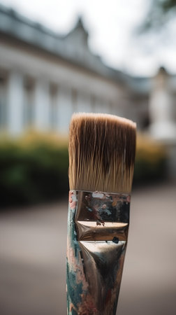Paintbrush on the street. Selective focus on the brush.の素材