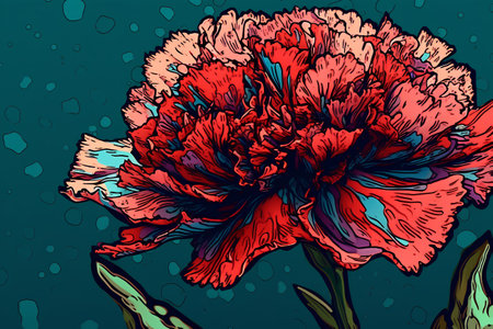 Beautiful red peony flower on a dark blue background. Vector illustration.の素材