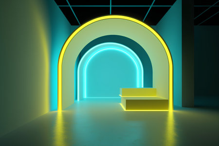 3d render, abstract background, neon light, interior, corridorの素材