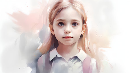 Portrait of a beautiful little girl with blond hair. Digital painting.の素材