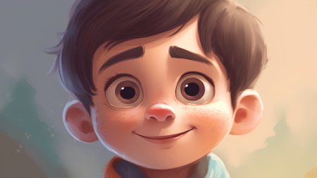 Portrait of a cute little boy with freckles on his faceの素材
