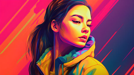Fashion portrait of a beautiful girl with bright makeup. Vector illustration.の素材