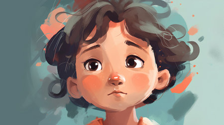 Portrait of a little girl on a colorful background. Vector illustrationの素材