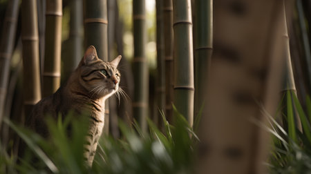Portrait of a cat in the bamboo forest. Shallow depth of field.の素材