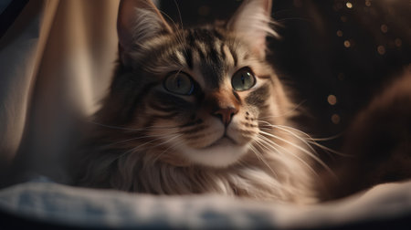 Portrait of Maine Coon cat at home. Selective focus.の素材