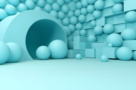 Abstract blue background with geometric shapes and podiums, 3d renderの素材