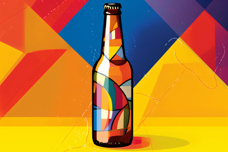 Bottle of beer on abstract colorful geometric background. Vector illustration.の素材