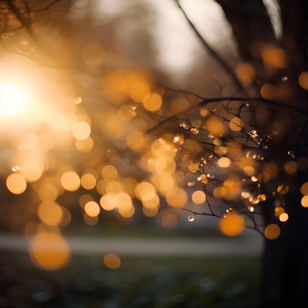 Abstract background with bokeh lights, defocused lights and treesの素材