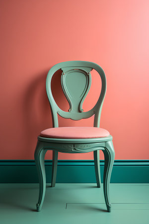 Classic chair in classic interior with red wall. 3d render illustrationの素材