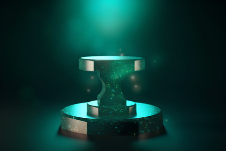Abstract pedestal illuminated with green light. 3d render illustration.の素材