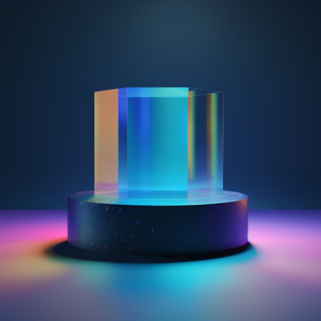 3d render, abstract geometric background, round podium for product presentationの素材