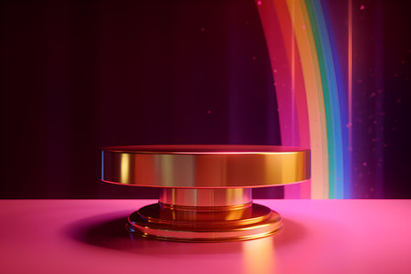 3d render, abstract background with golden podium, pedestal or platform for product presentationの素材