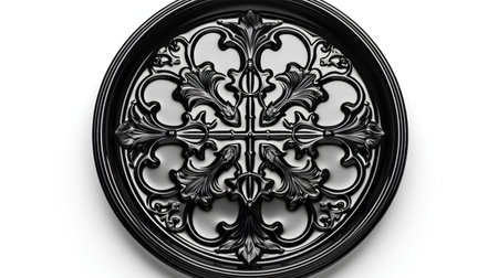 3d illustration of black metal cross on white background with shadow.の素材